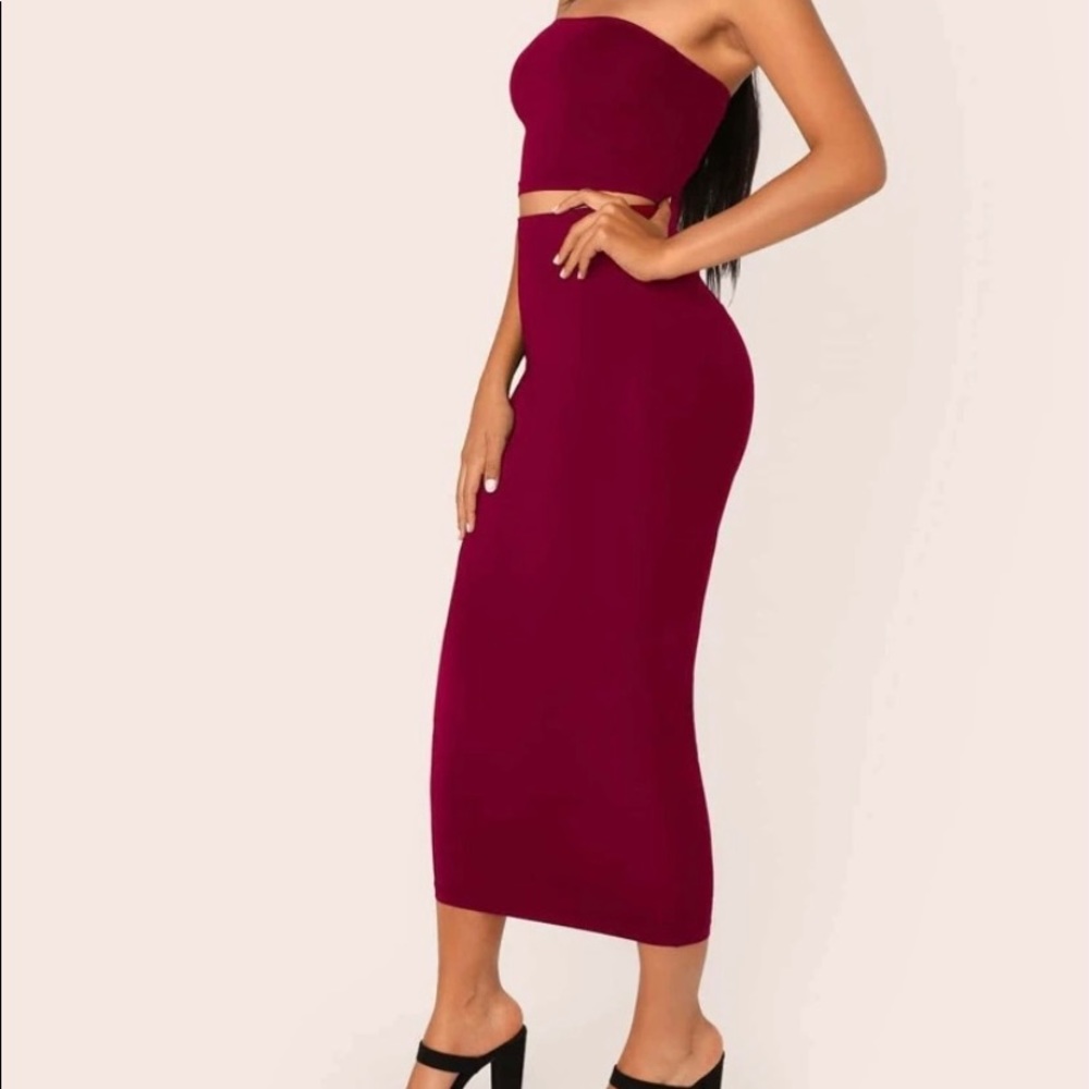 Solid Cropped Tube Top & Pencil Midi Skirt Set